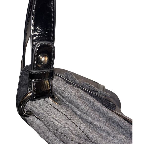 NEW Nine & Co Mr. Smith Shoulder Bag Purse Gray Wool & Black Faux Leather Flower - Picture 6 of 6